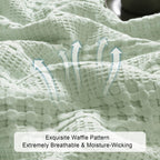 Phf Cooling Waffle Blanket Queen Size, Lightweight 60% Rayon Derived From Bamboo & 40% Cotton Breathable Blanket For Hot Sleepers, Soft And Luxury For Bed Couch And Sofa, 90'X90', Mint