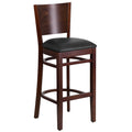Flash Furniture Lacey Series Solid Back Walnut Wood Restaurant Barstool - Black Vinyl Seat