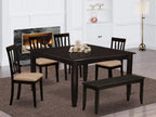 East West Furniture PFAN6-CAP-C 6 Piece Dining Set Contains a Square Dining Room Table with Butterfly Leaf and 4 Linen Fabric Kitchen Chairs with a Bench, 54x54 Inch, Cappuccino