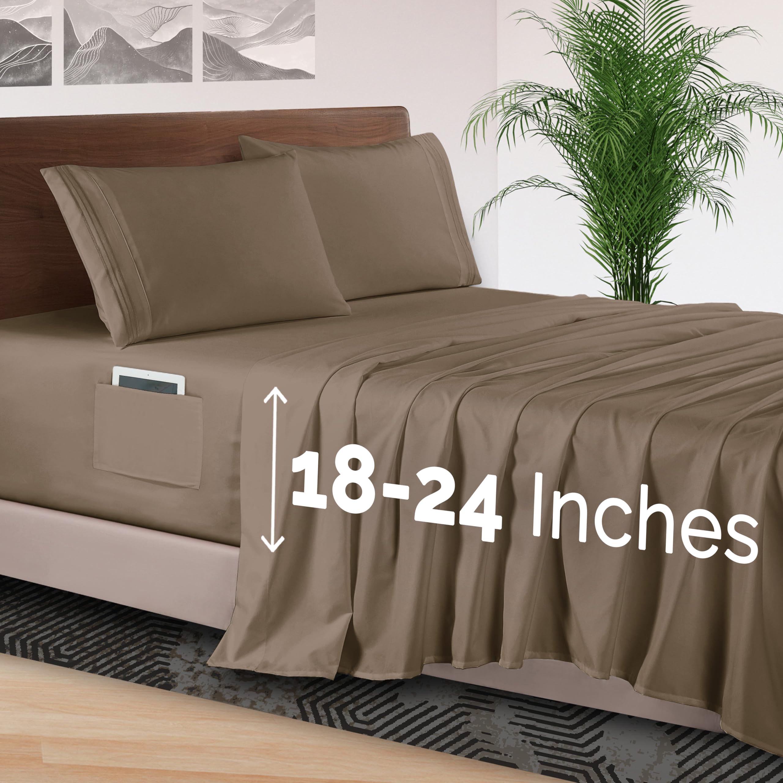 Elegant Comfort 4-Piece Bed Sheet Set - Luxury Bedding 1500 Premium Hotel Quality Microfiber, All Around Elastic 18-24 Inches De