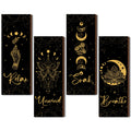 4 Pcs Rustic Boho Wall Decor Moon Phases Wall Art Witchy Room Decor Relax Soak Unwind Breathe Moon Phase Wall Hanging Gothic Min