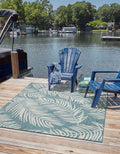 Unique Loom Outdoor Botanical Collection Area Rug - Palm (6 1 Square Light Aqua/Ivory)