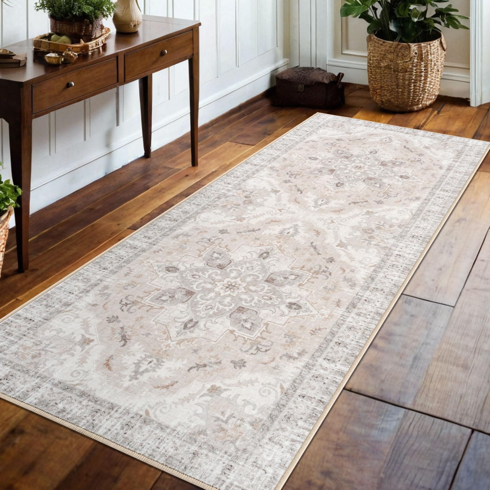 TTelephant Boho Tribal Runner Rug - 2x6 Hallway Runner Rugs with Non-Slip Backing Low-Pile Bohemian Washable Distressed Rug Runn