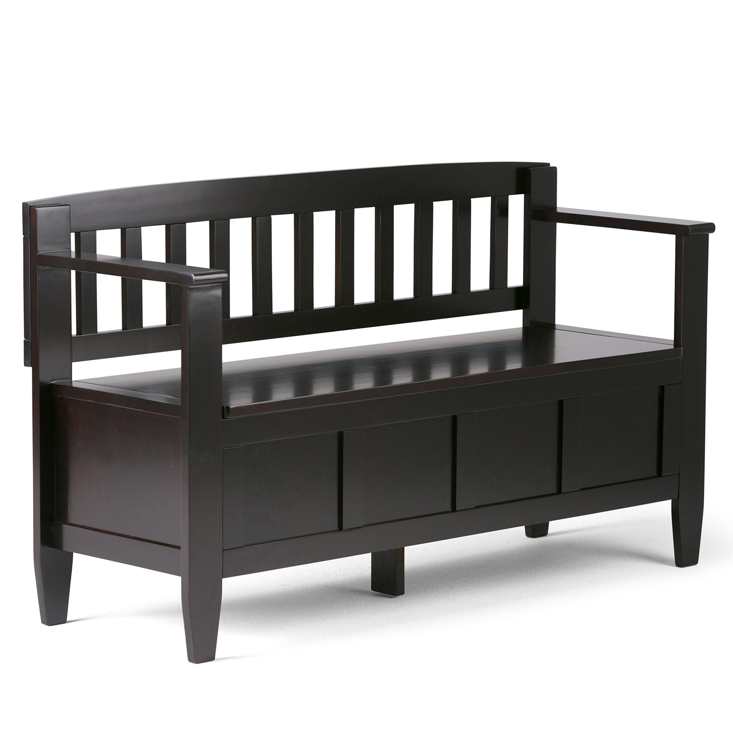 SIMPLIHOME Brooklyn Entryway Storage Bench - 48 inch Wide Solid Wood Storage Seat in Coffee Brown, Contemporary Bench for Entryw
