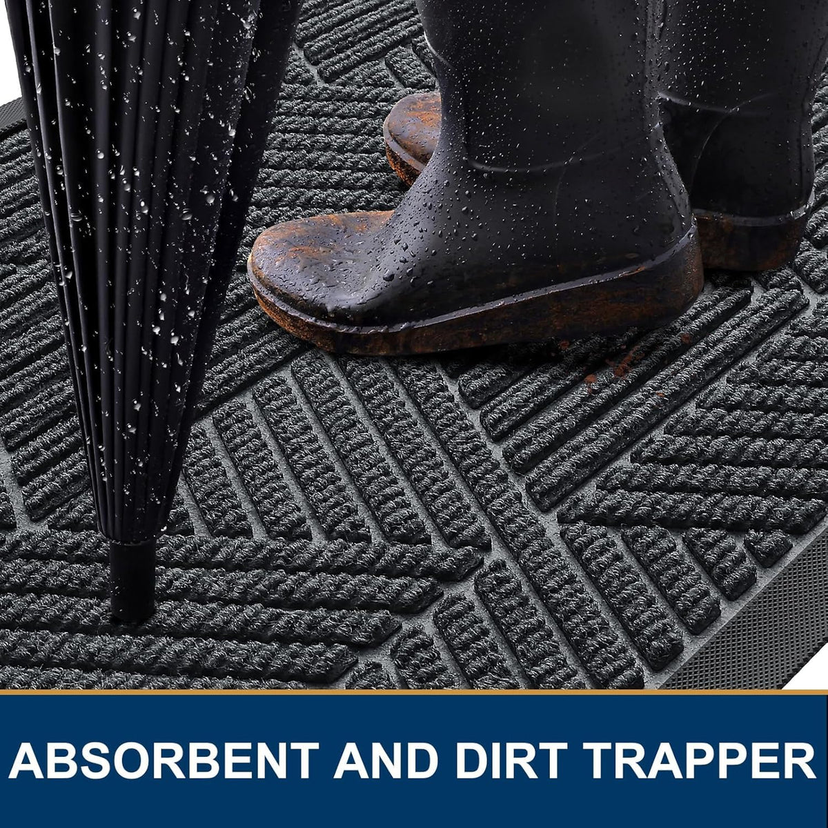 Smiry Front Door Mat Outside Entrance, Heavy Duty Natural Rubber Mat, Sturdy Trap Dirt And Moisture Indoor Outdoor Door Mat, Easy Clean Low Profile Doormat Outdoor Entrance, 47X24 Inch, Grey