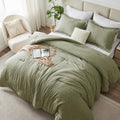 Cozylux King Size Comforter Set - 3 Pieces Olive Green Soft Luxury Cationic Dyeing Bedding Comforter For All Season, Breathable Lightweight Fluffy Boho Bed Sets With 1 Comforter And 2 Pillow Shams