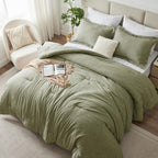 Cozylux King Size Comforter Set - 3 Pieces Olive Green Soft Luxury Cationic Dyeing Bedding Comforter For All Season, Breathable Lightweight Fluffy Boho Bed Sets With 1 Comforter And 2 Pillow Shams