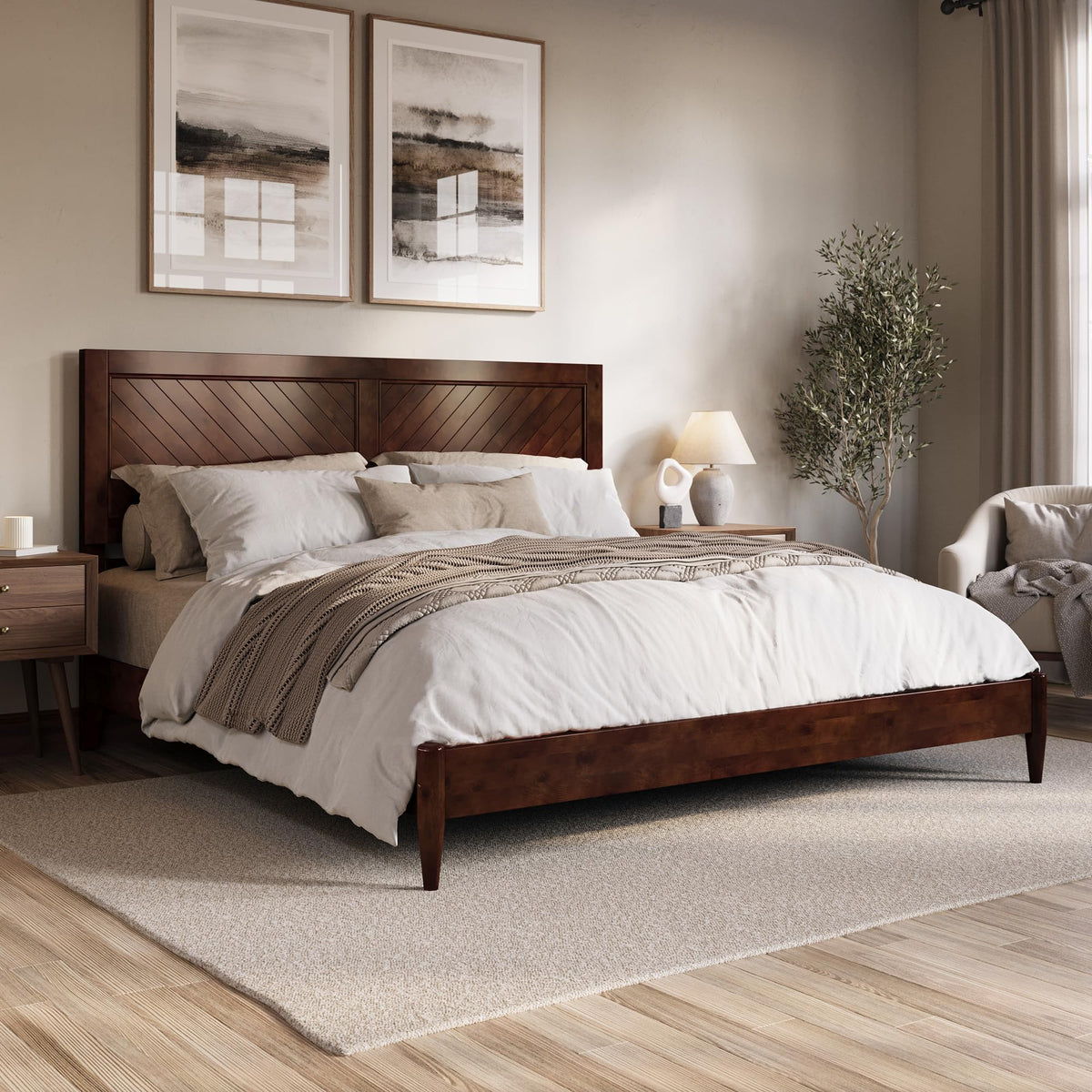 Afi, Berkshire King Solid Wood Low Profile Platform Bed, Walnut