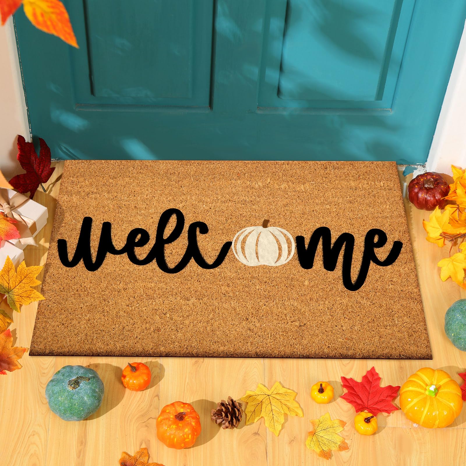 Ceenna Thanksgiving Coir Doormat Welcome Pumpkins Door Mat Autumn Non Slip Floor Mats Pumpkins Thanksgiving Indoor Entrance Door