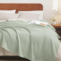 Phf 100% Cotton Waffle Weave Blanket Twin Size 66'X90' - Lightweight Cozy Washed Soft Breathable Throw Blanket - Great Blanket Layer For Couch Bed Sofa - Elegant Aesthetic Home Decoration - Sage Green