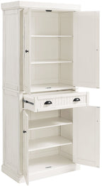 Crosley Furniture Seaside Coastal Pantry Storage Cabinet with Shelves, Kitchen, Dining, or Laundry Room, Distressed White