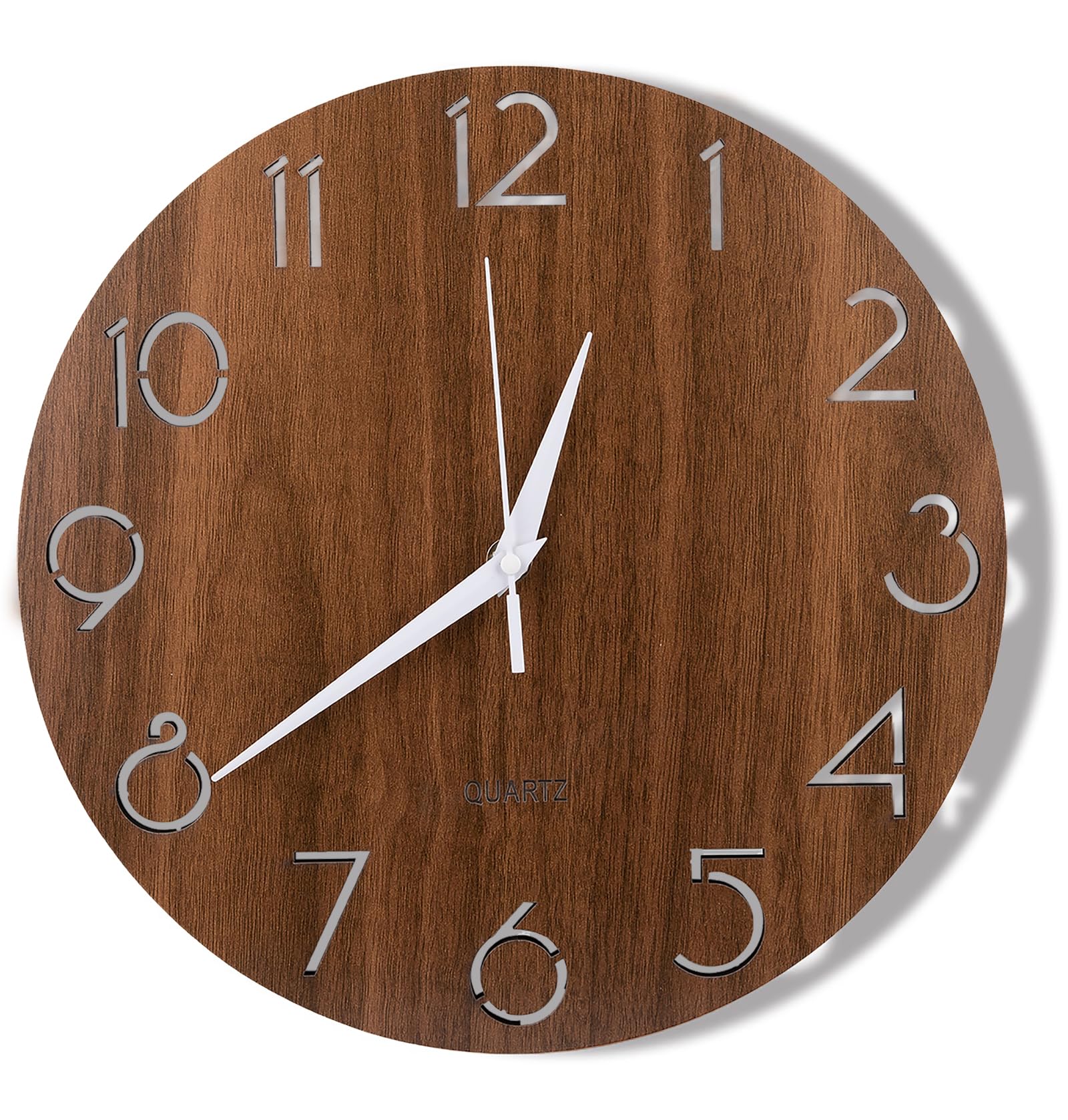 Nicunom 12 Inch Wooden Wall Clock, Cut-Out Numbers Design, Rustic Country Style Wall Clocks, Silent Non-Ticking, Decor for Home 