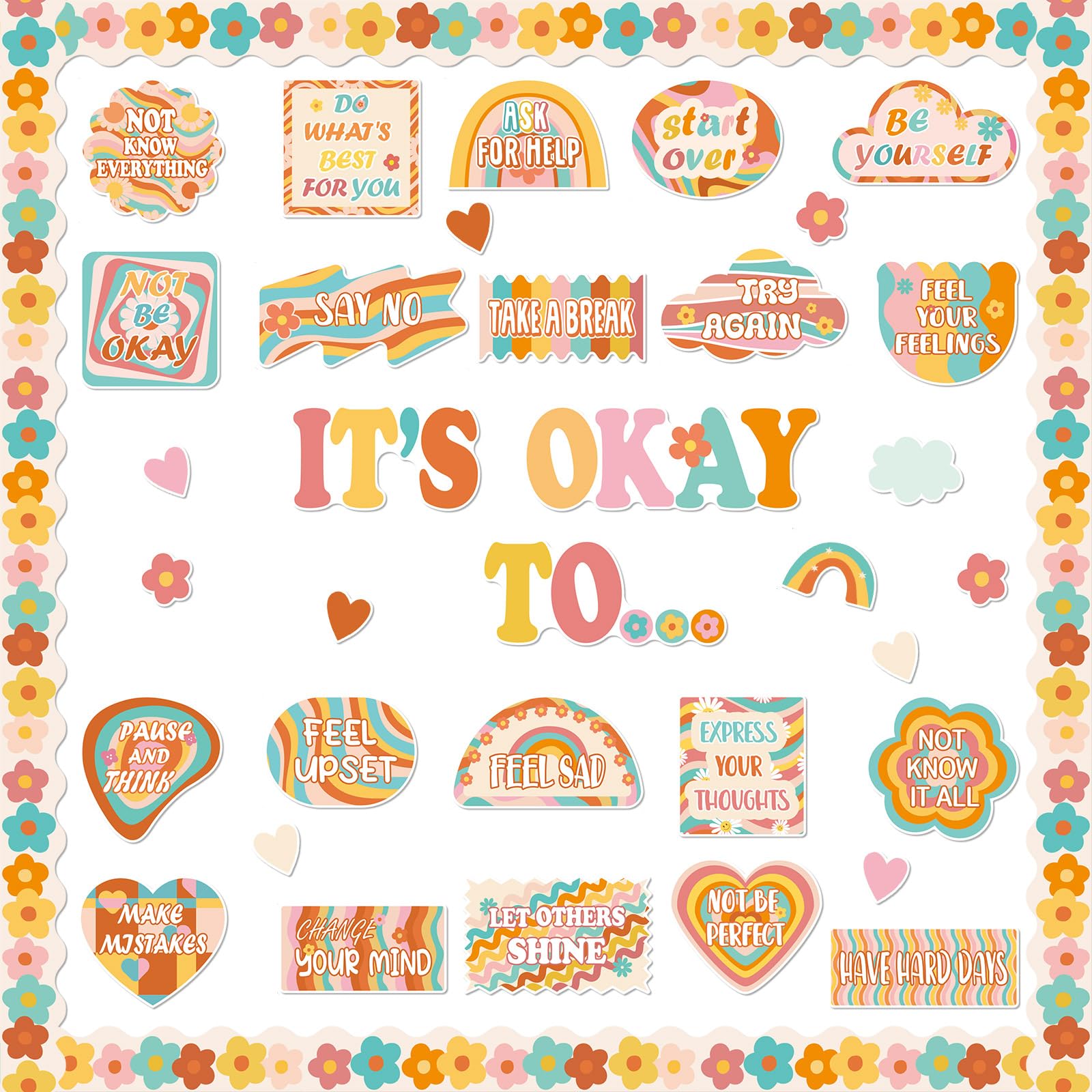 Weekgrat 65 Pcs Mental Health Poster It'S Okay To Boho Eucalyptus Groovy Bulletin Board Set Inspirational Positive Cutout For Ba