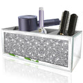 XIHACTY Mirror Hair Dryer Holder.(4 compartments).Crystal Crush Diamond Hair Tool Organizer Wall Mount. Silver Bathroom Cabinet 