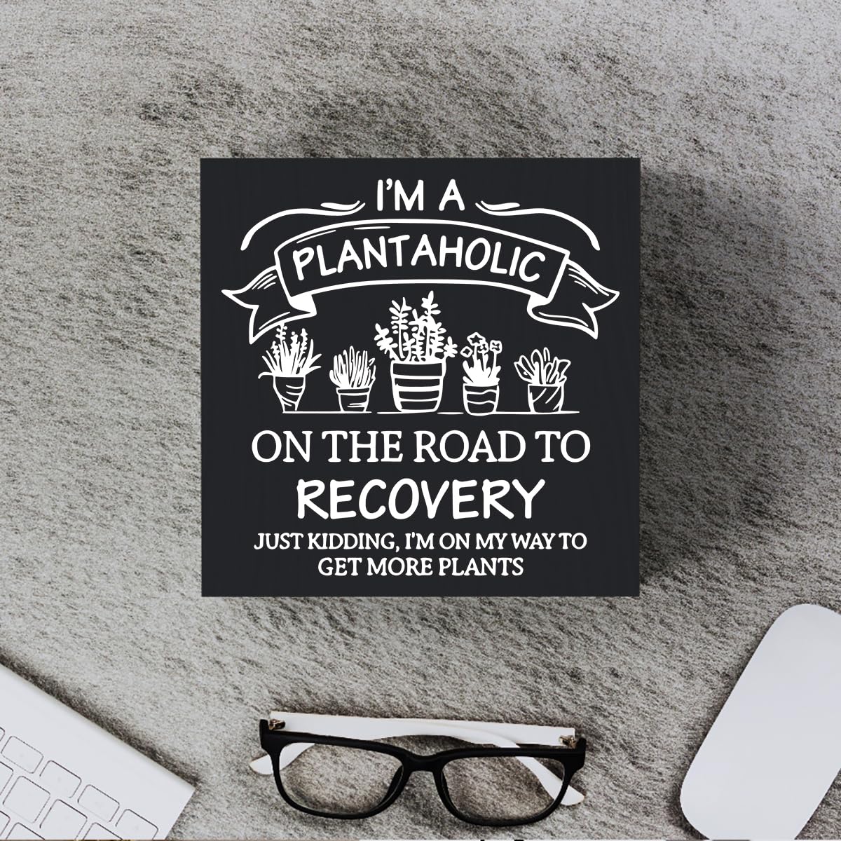 Funny Plant Lover Wooden Box Sign Plaque I'M A Plantaholic On The Road To Recovery Wood Box Sign Rustic Art Home Garden Shelf De