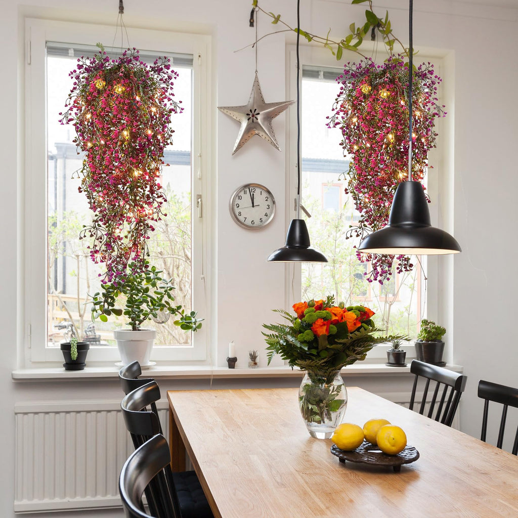 Recutms 4Pcs Fake Ferns Artificial Hanging Plants With 30 Led Lights Ivy Flowers Large Faux Hanging Plant For Indoor Outdoor Roo