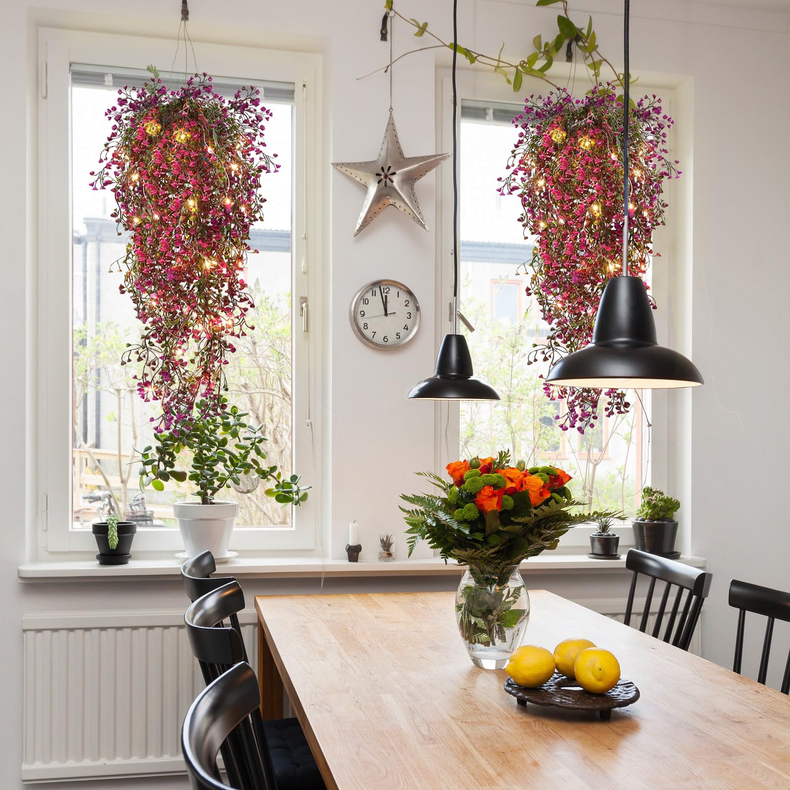 Recutms 4Pcs Fake Ferns Artificial Hanging Plants With 30 Led Lights Ivy Flowers Large Faux Hanging Plant For Indoor Outdoor Roo