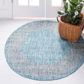 Unique Loom Outdoor Border Collection Area Rug - Floral Border (10' 8' Round, Aqua/ Ivory)