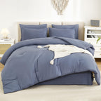 Litanika Full Size Comforter Sets Bluish Grey - 7 Pieces Bed In A Bag Full Beddding Comforter Sets, Solid Lightweight Bed Set Wi