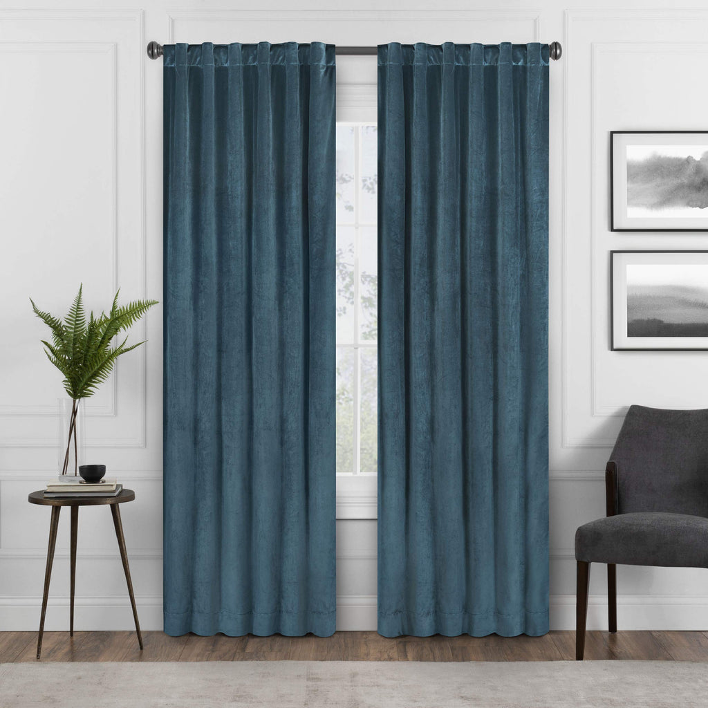 Eclipse Harper Velvet Rod Pocket Curtains for Bedroom, Single Panel, 50 in x 84 in, Teal