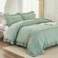 Andency Sage Green Twin Comforter Set, 2 Pieces Kids Ruffle Comforter Set Twin(66X90Inch), Farmhouse Shabby Chic Comforter Set,