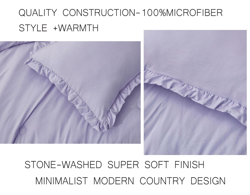 Chezmoi Collection Nora Lavender Comforter Set Oversized King Size 3-Piece Fluffy Soft Lightweight Bedding Ruffled Edge Trim Sto