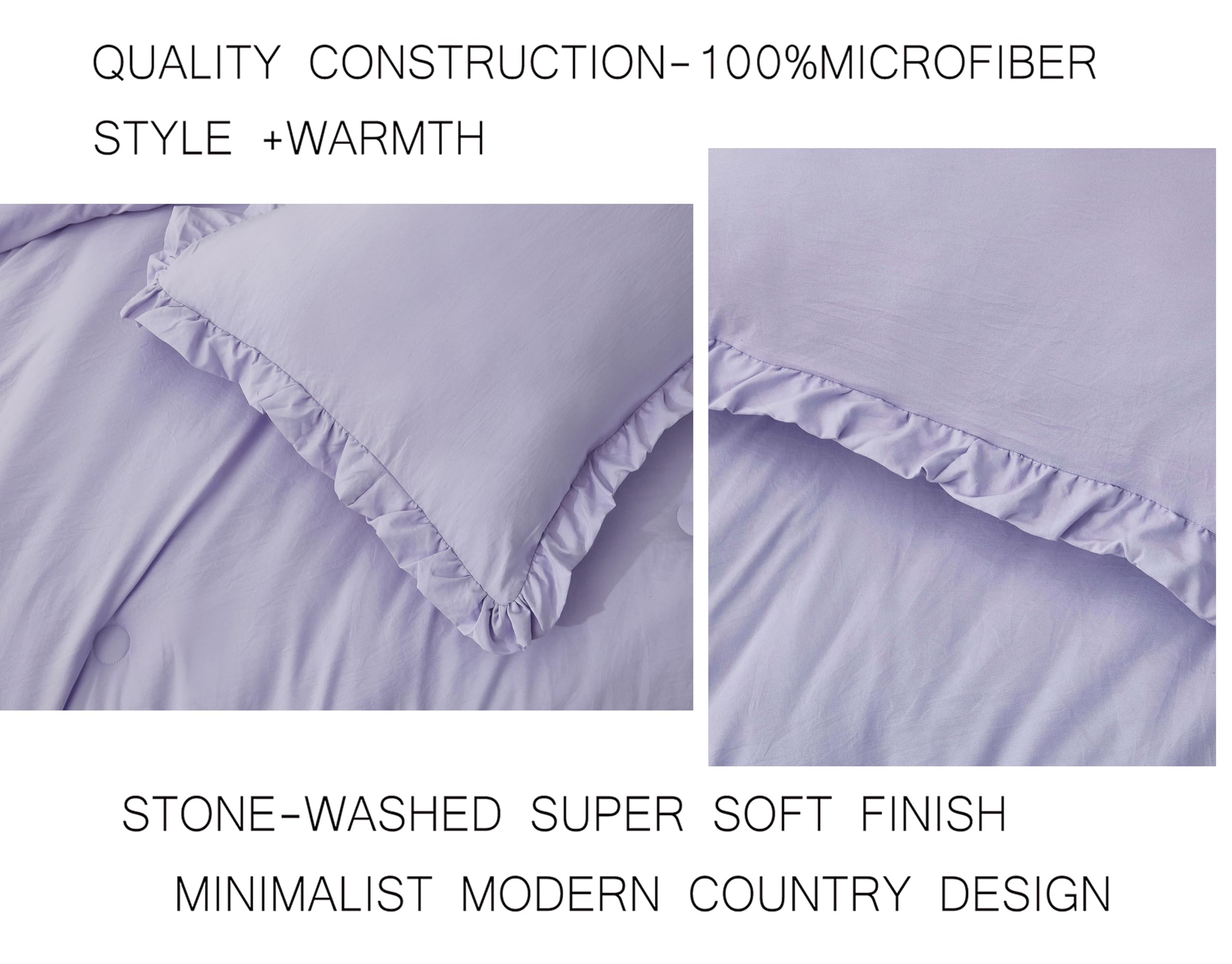 Chezmoi Collection Nora Lavender Comforter Set Oversized King Size 3-Piece Fluffy Soft Lightweight Bedding Ruffled Edge Trim Sto