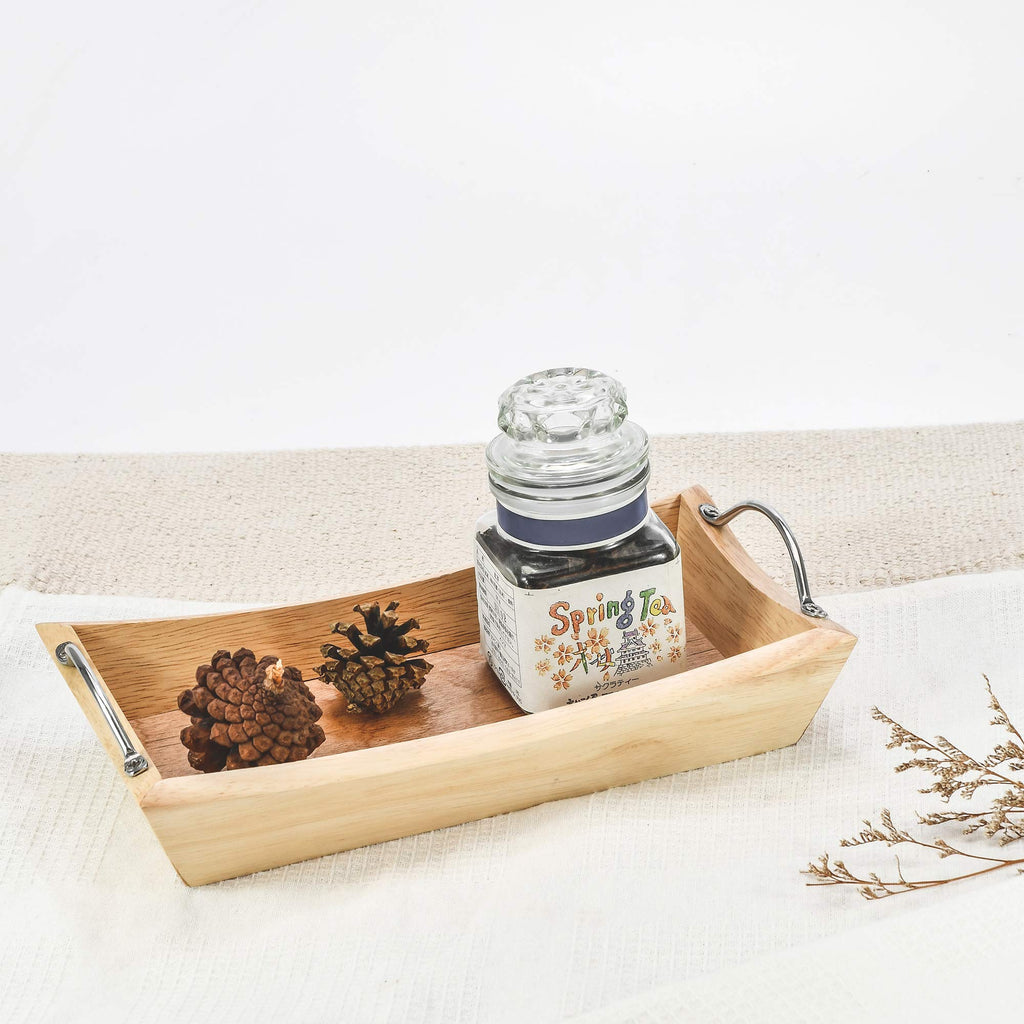 Aeravida Contemporary Natural Rubber Tree Wood Decorative Handle Rectangular Tray Bowl | Decorative Tray Bowl For Kitchen Counte