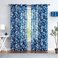 Treatmentex Navy Blue Semi-Sheer Curtains for Bedroom 95 Long White Leaf Print Curtains for Living Room Grommet Top Window Panel
