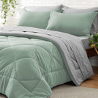 Bedelite King Size Comforter Set 7 Pieces Bed In A Bag - Soft Microfiber Reversible Sage Green Bed Set With Comforters, Sheets,