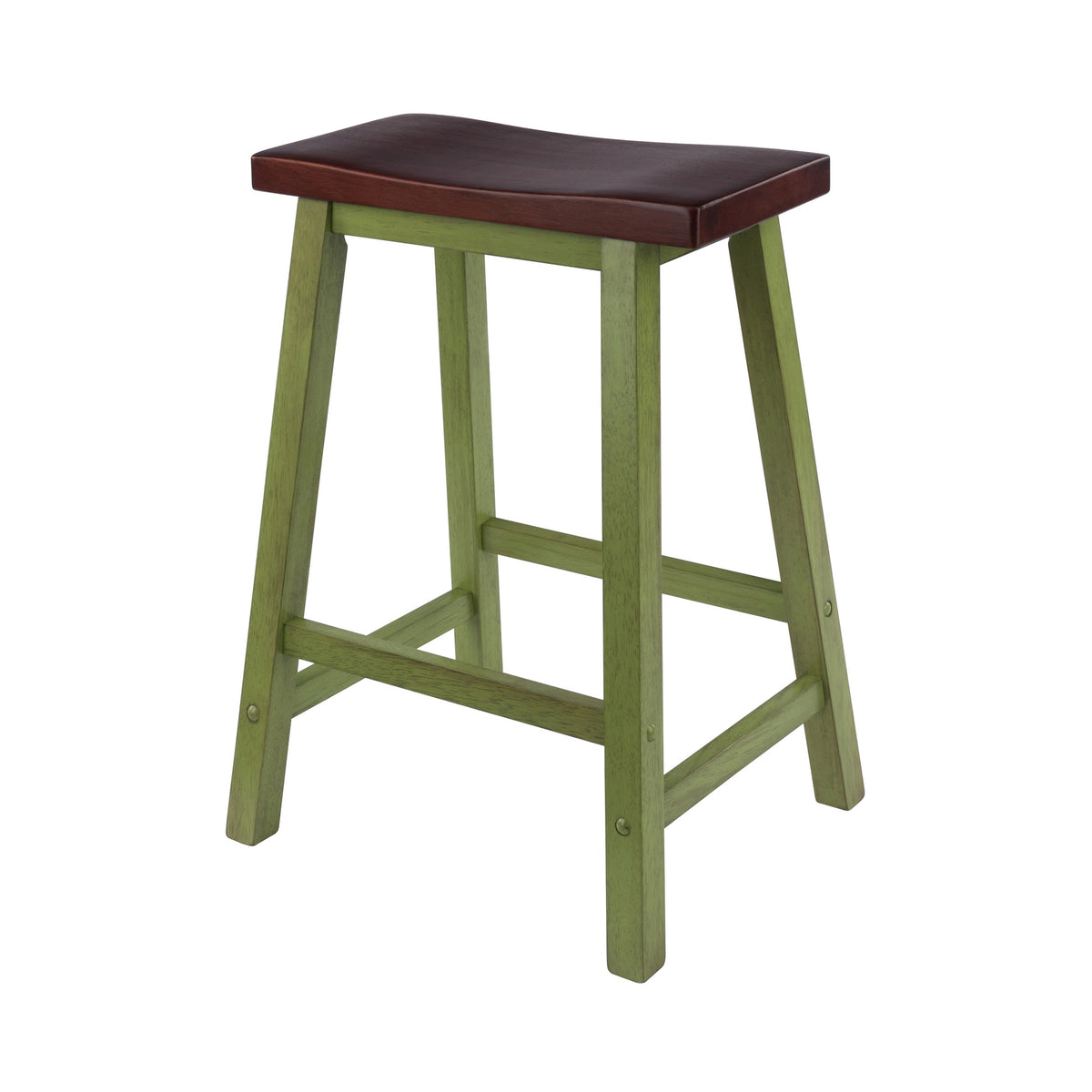 Satori Saddle Seat Counter Stool, Rustic Green and Walnut