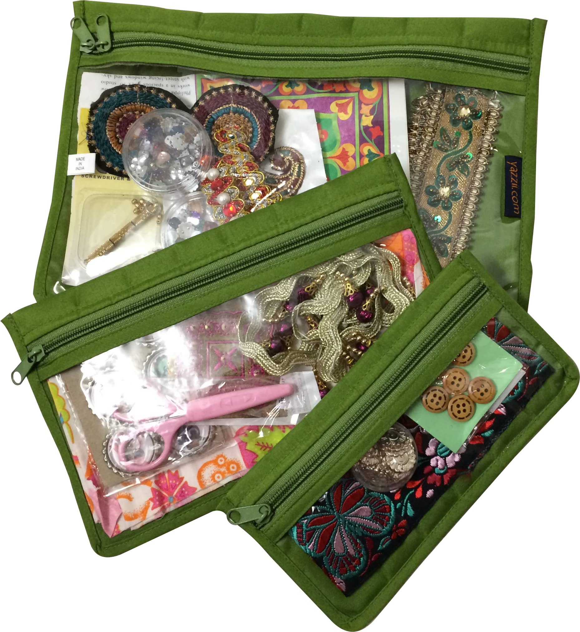 Yazzii Craft Notions Pouch Set (3PC) - Portable & Multipurpose - Sewing Supplies Organizer for Thread Spools, Needles, Beads, Em