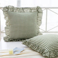 Mywinlle Sage Green Plaid Ruffle Throw Pillow Covers For Couch 20''X20'',2 Pack Vintage Checkered Washed Cotton Pillow Cases For