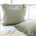 Mywinlle Sage Green Plaid Ruffle Throw Pillow Covers For Couch 20''X20'',2 Pack Vintage Checkered Washed Cotton Pillow Cases For