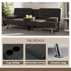 Flamaker Futon Sofa Bed Modern Folding Futon Set Linen Fabric Convertible Recliner Lounge For Living Room With 2 Cup Holders, Removable Armrests (Fabric, Black)