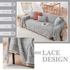 Handontime Bohemian Grey And White Couch Cover For Dogs Aztec Tribal Sofa Covers For 3 Cushion Couch Aesthetic Tassel Couch Slipcover Sofa Seat Cover Universal Loverseat Cover Futon Cover, 71' X134'