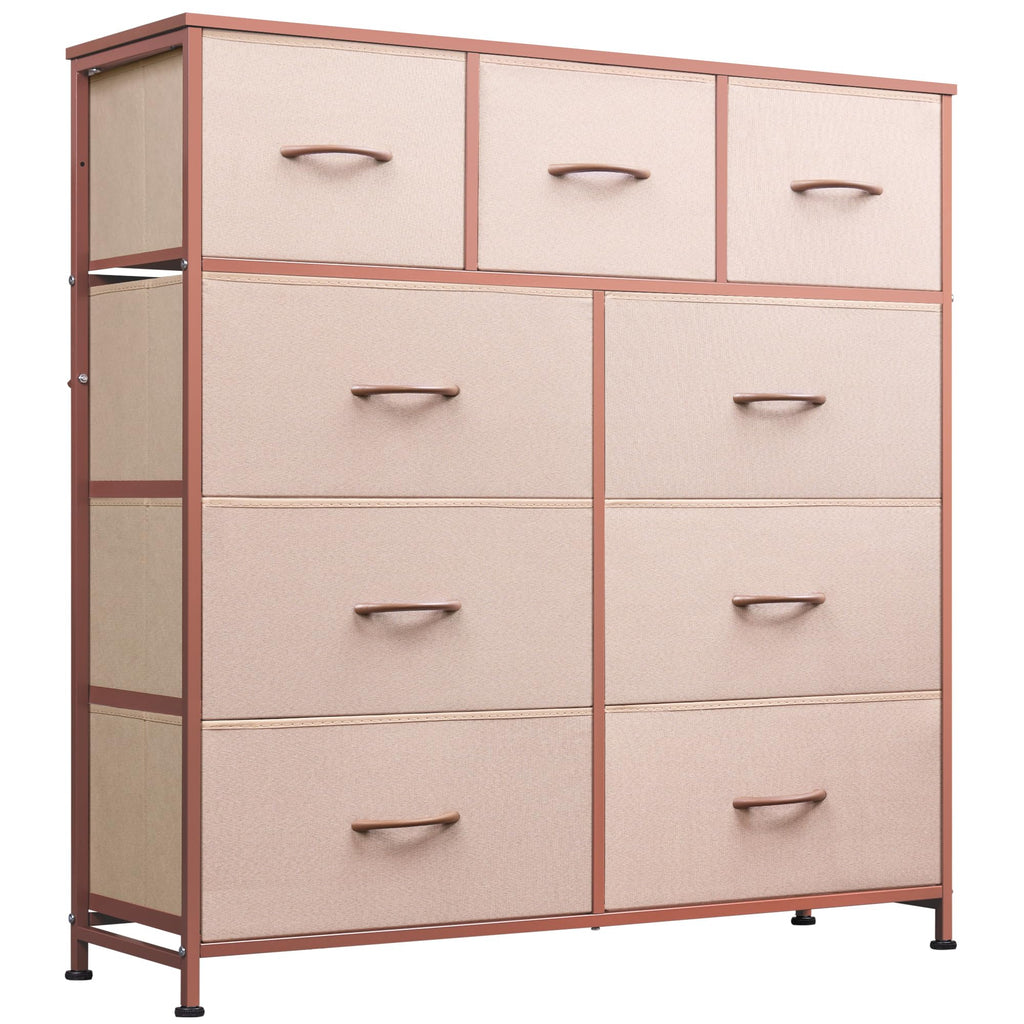 Wlive 9-Drawer Dresser, Fabric Storage Tower For Bedroom, Hallway, Entryway, Closet, Tall Chest Organizer Unit With Fabric Bins, Steel Frame, Wood Top, Easy Pull Handle, Pink