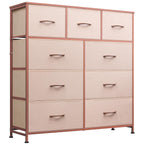 Wlive 9-Drawer Dresser, Fabric Storage Tower For Bedroom, Hallway, Entryway, Closet, Tall Chest Organizer Unit With Fabric Bins, Steel Frame, Wood Top, Easy Pull Handle, Pink
