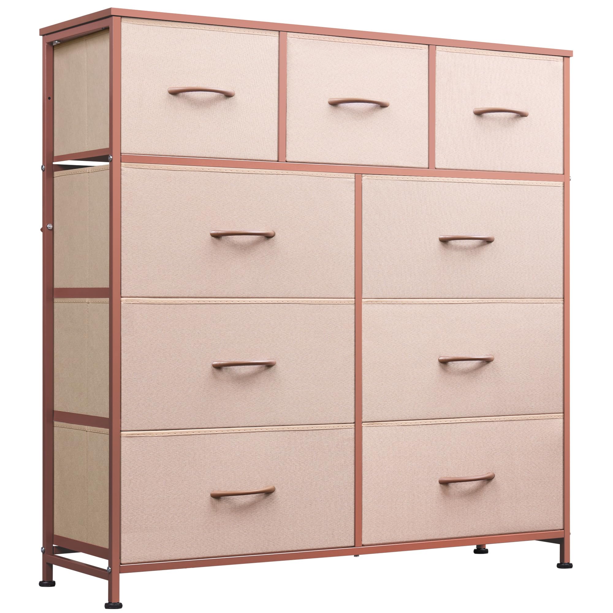 Wlive 9-Drawer Dresser, Fabric Storage Tower For Bedroom, Hallway, Entryway, Closet, Tall Chest Organizer Unit With Fabric Bins, Steel Frame, Wood Top, Easy Pull Handle, Pink
