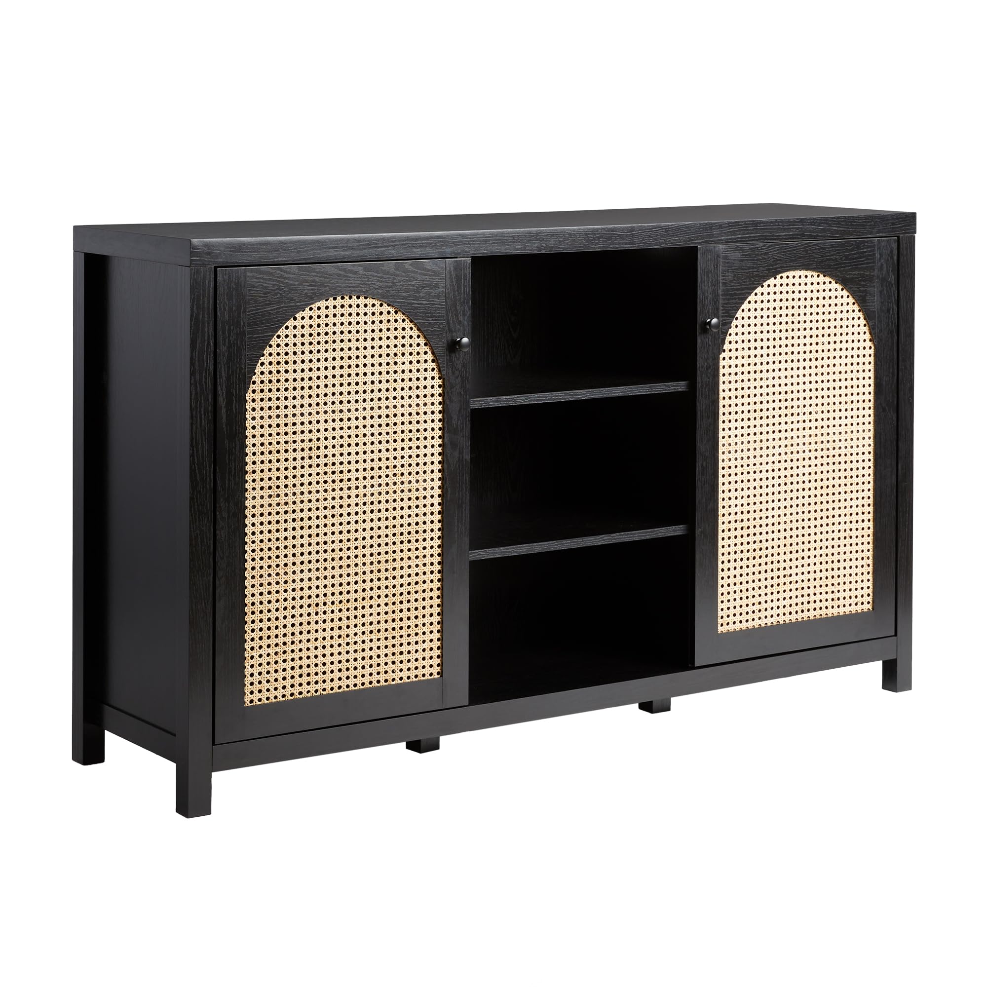 Walker Edison Modern Arched Rattan 2-Door Sideboard, 58 Inch, Black