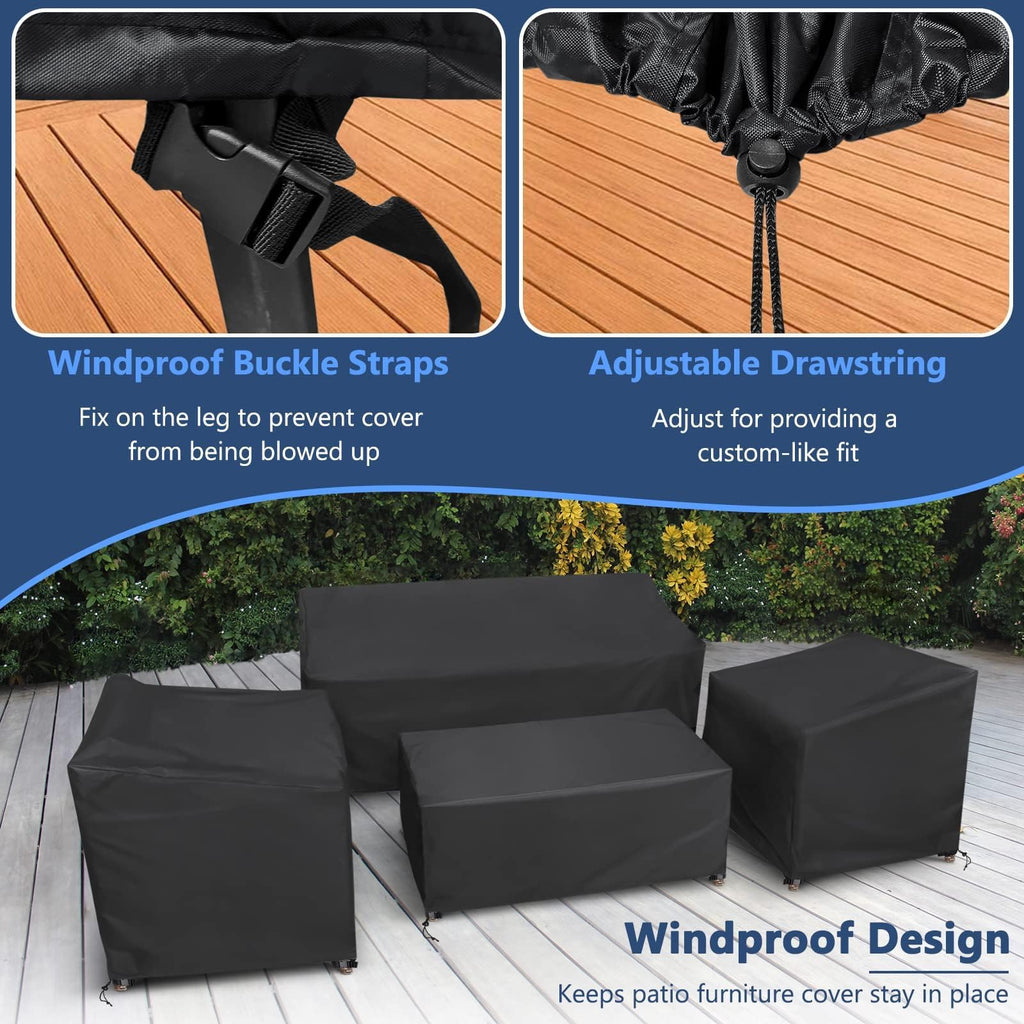 Startwo Patio Furniture Covers 4 Piece Set, Heavy Duty Waterproof Outdoor Furniture Cover For Rattan Wicker Conversation Set, Black
