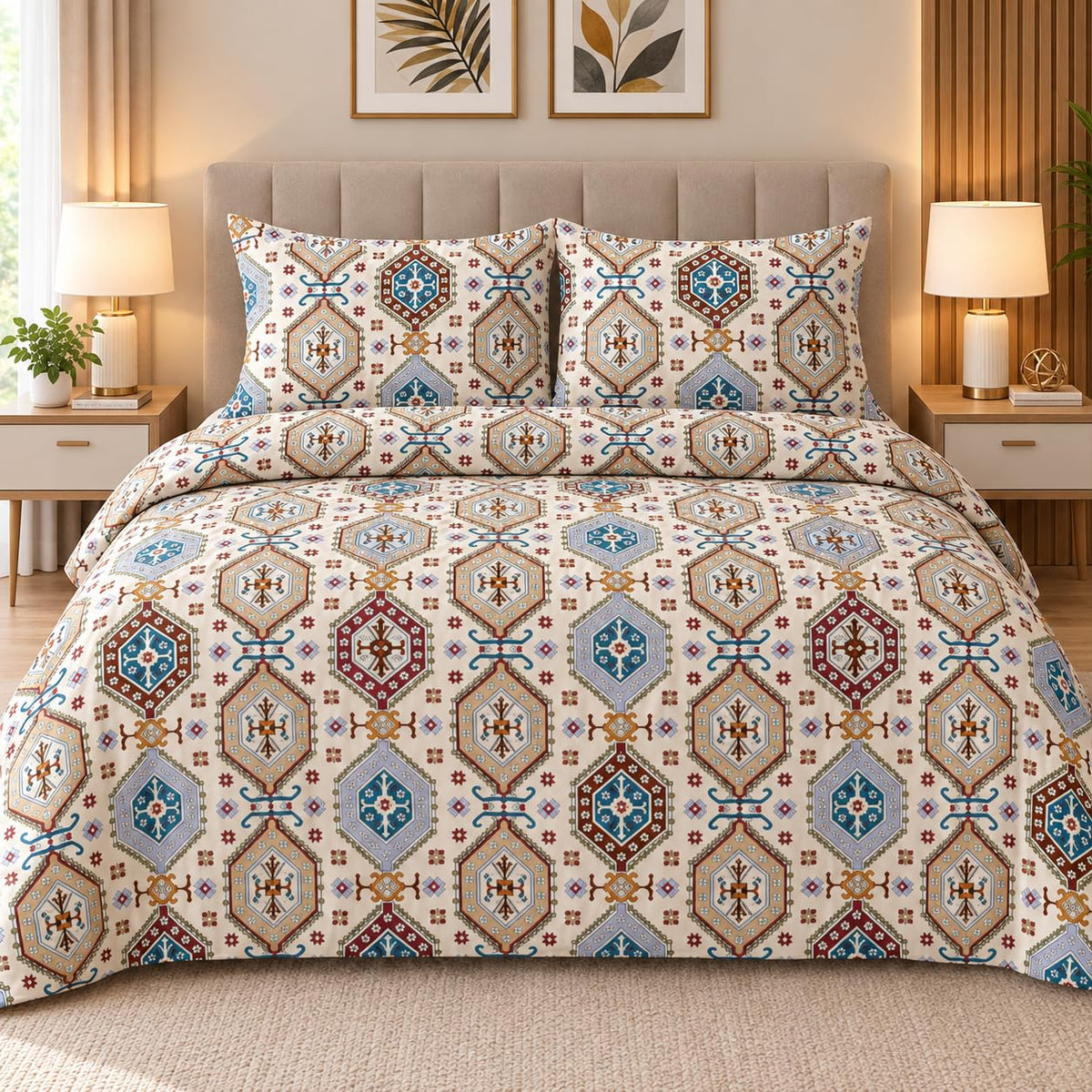 Fablicious Reversible Ac Comforter Set King Size Double Bed With Bedsheet And 2 Pillow Covers Size 90X100 Inch, Glace Cotton, 3