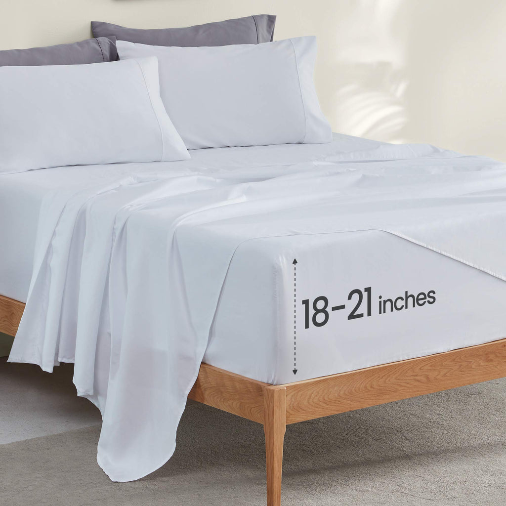 Sleep Zone Extra Deep Pocket Full Sheet Set 4 Piece - Super Soft Brushed Microfiber Bedding Sheets Set Fits Deep Mattress Upto 21 Inches (White, Full)