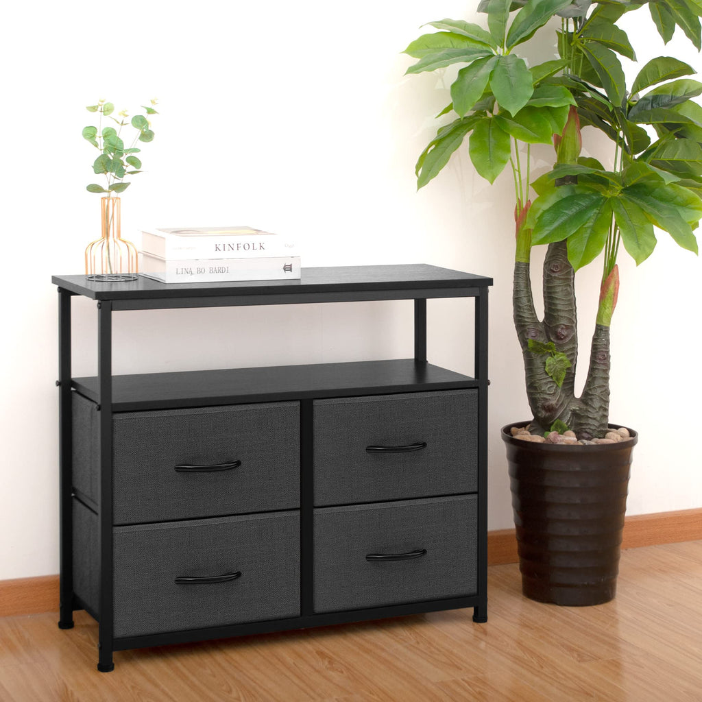 Azl1 Life Concept Dresser With Shelves-Storage Chest For Bedroom, Living Room, Hallway, Closet Organizer With Sturdy Steel Frame, Wooden, Removable Fabric, 4-Drawers With Shelf, Dark Grey