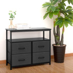 Azl1 Life Concept Dresser With Shelves-Storage Chest For Bedroom, Living Room, Hallway, Closet Organizer With Sturdy Steel Frame, Wooden, Removable Fabric, 4-Drawers With Shelf, Dark Grey