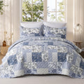 Goone Fade-Resistant Blue Floral Quilt Set King Size - 106 'X96 ', King Patchwork Quilt Spring Bedding Set, Reversible Boho Li
