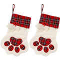Jetec 2 Pieces Christmas Pet Stockings Cat Dog Paw Pattern Stockings Buffalo Plaid Fireplace Hanging Stockings for Christmas Fir