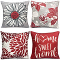 Rysmiyou Wine Red Linen Decorative Throw Pillow Covers 22X22 Pillow Covers For Couch Sofa Bed Living Room,Set Of 4 Boho Pillow C