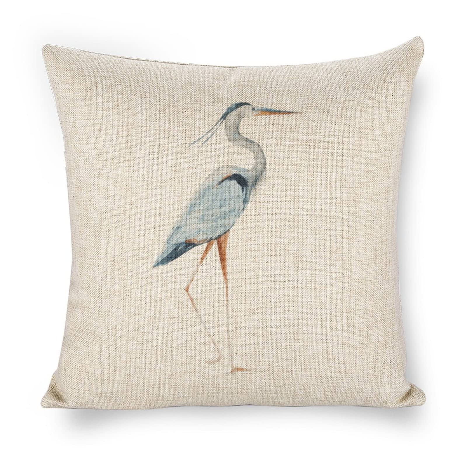 Icotoibabie Linen Throw Pillow Covers Blue Egret On Coastal 18X18 Decorative Pillows For Bed Couch Cushion Sofa Outdoor