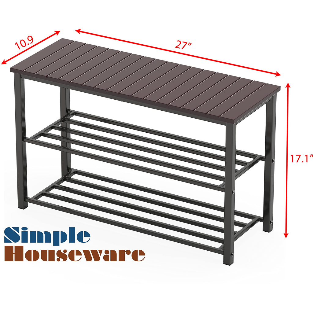 Simple Houseware Wood Top Shoe Storage Bench For Entryway, Dark Brown